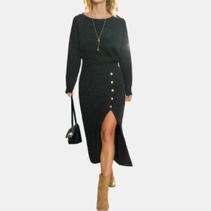 Cupshe Chic Button-Down Knit Midi Sweater Dress, Charcoal Grey, Large, NWT